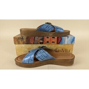 Bella Vita Con-Italy Sandals Womens 6.5 Narrow Denim Croco Leather Shoes NWB